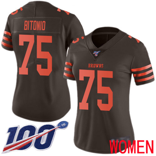 Cleveland Browns Joel Bitonio Women Brown Limited Jersey #75 NFL Football 100th Season Rush Vapor Untouchable->women nfl jersey->Women Jersey